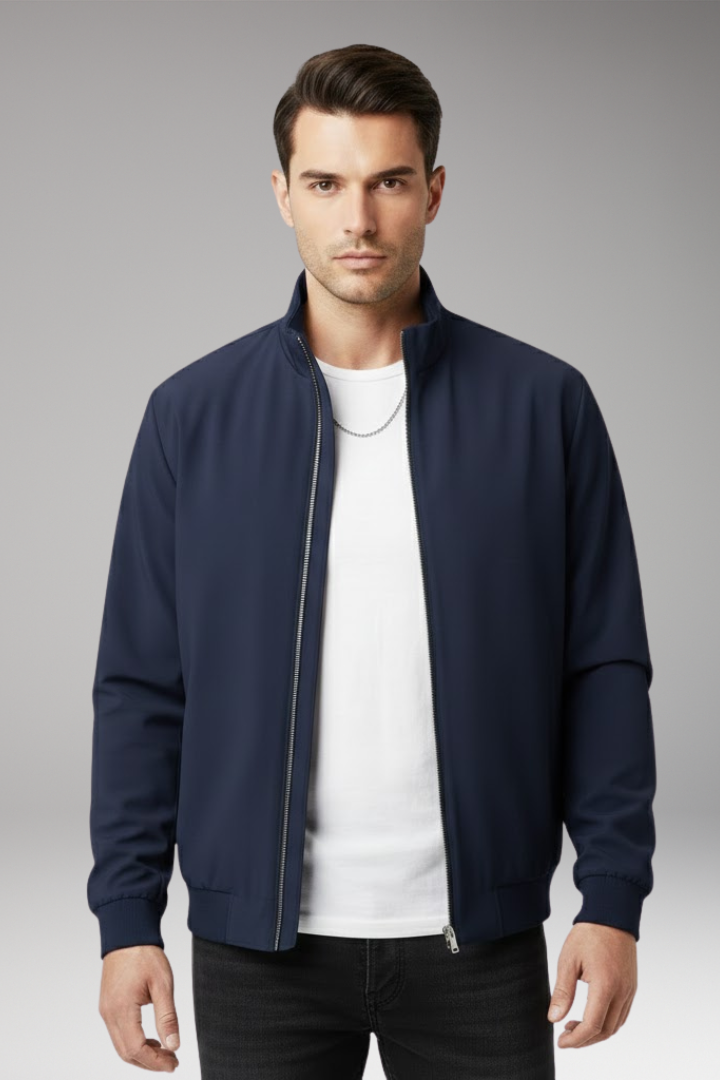 Men's Bomber Jacket with Stand-Up Collar and Zipper