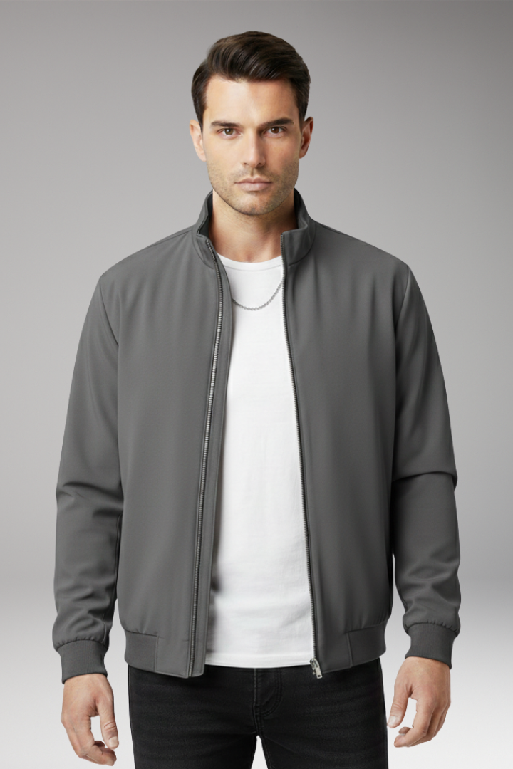 Men's Bomber Jacket with Stand-Up Collar and Zipper