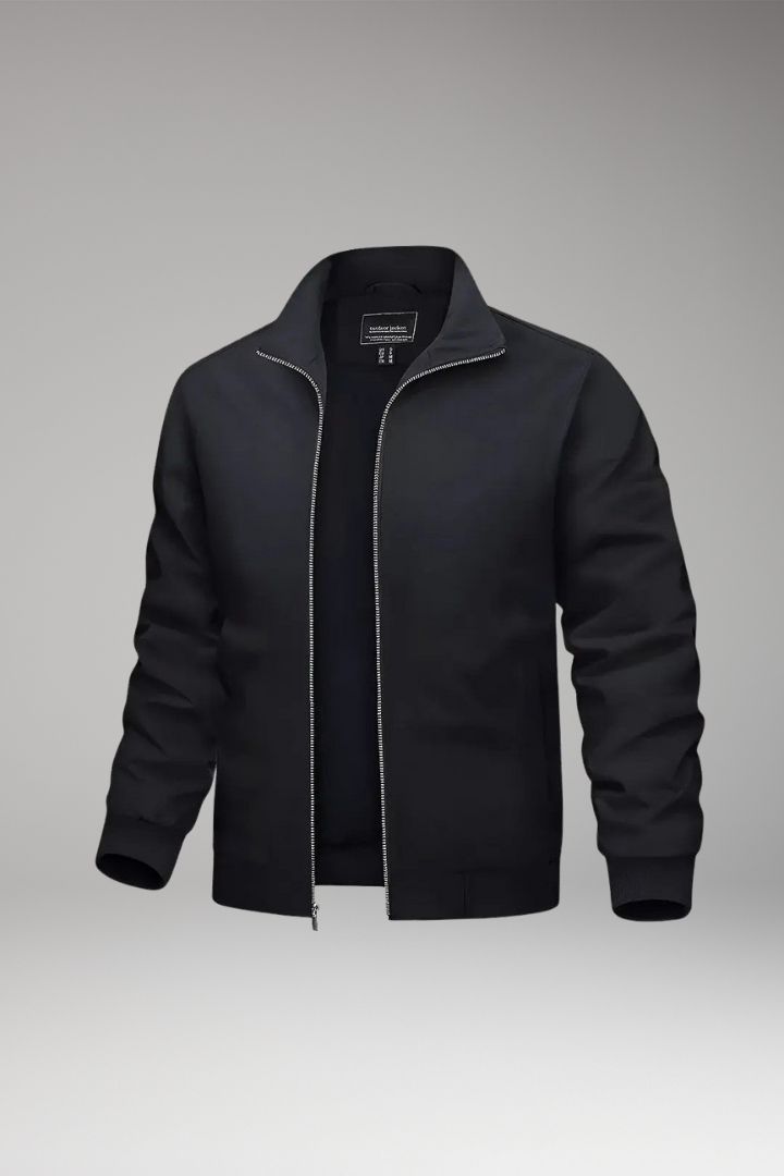 Men's Bomber Jacket with Stand-Up Collar and Zipper
