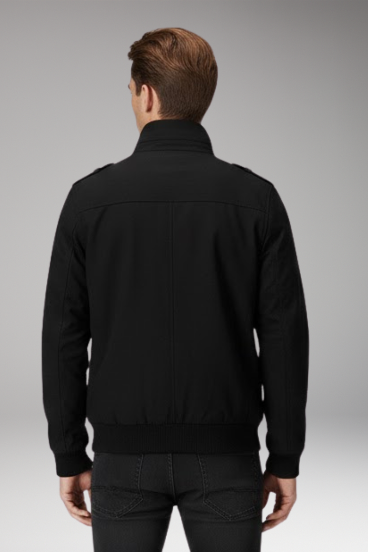 Men's Bomber Jacket with Stand Collar and Ribbed Hem