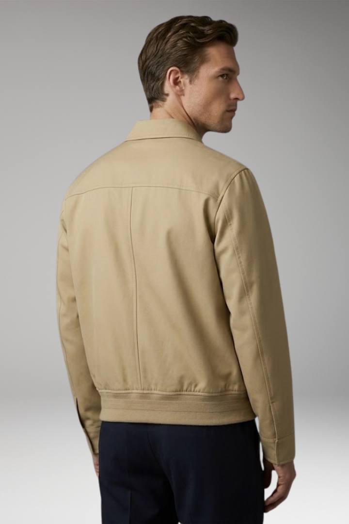 Men's Bomber Jacket with Turn-Down Collar and Front Zipper