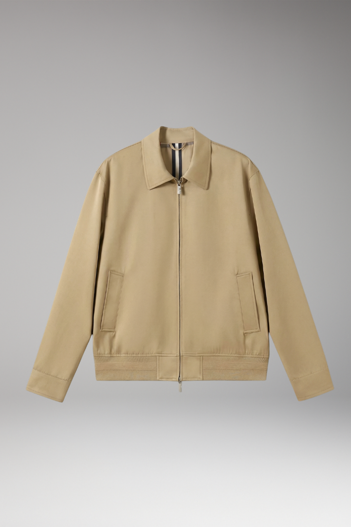 Men's Bomber Jacket with Turn-Down Collar and Front Zipper