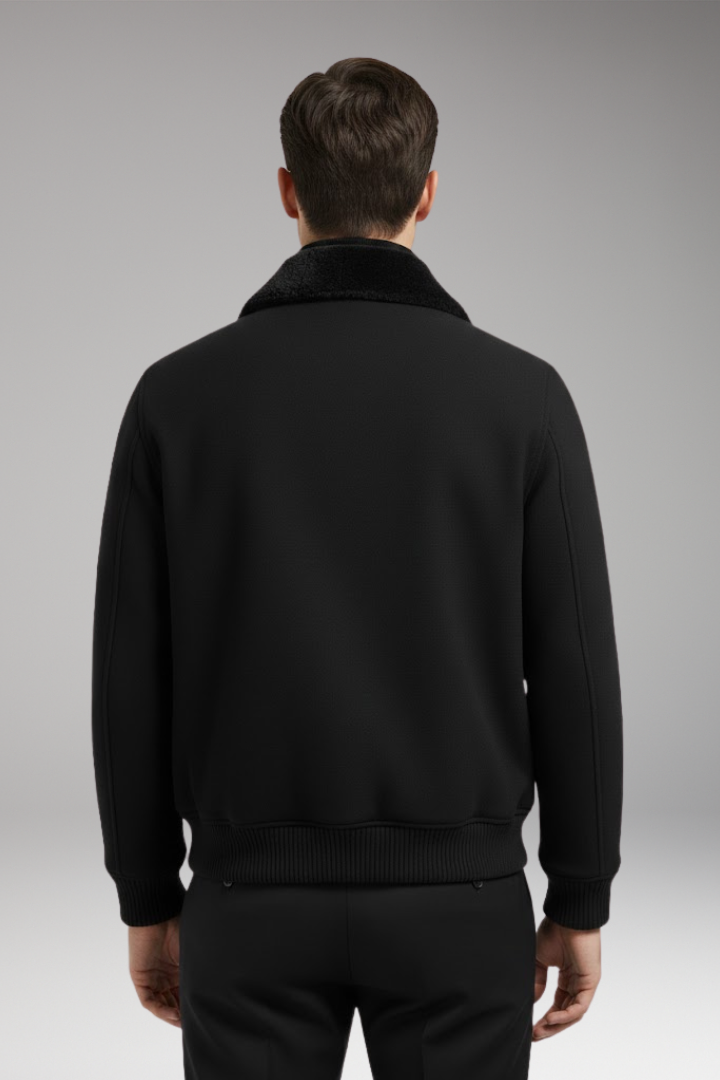 Men's Bomber Jacket with Two-Way Zipper and Ribbed Hem