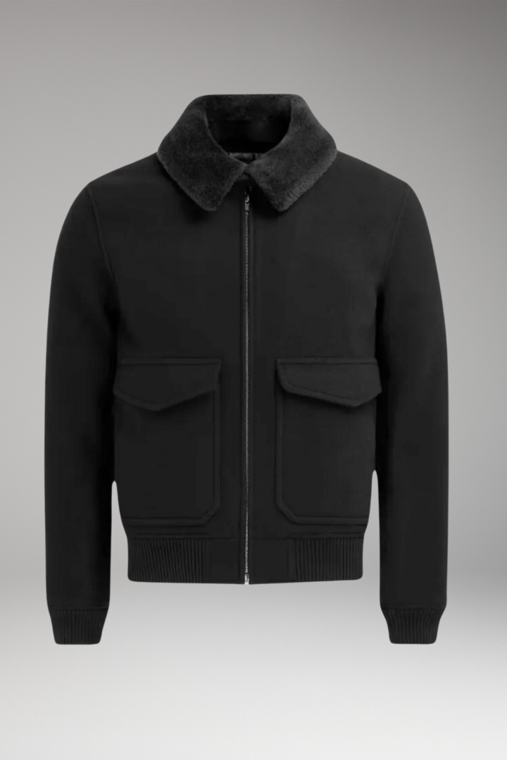 Men's Bomber Jacket with Two-Way Zipper and Ribbed Hem