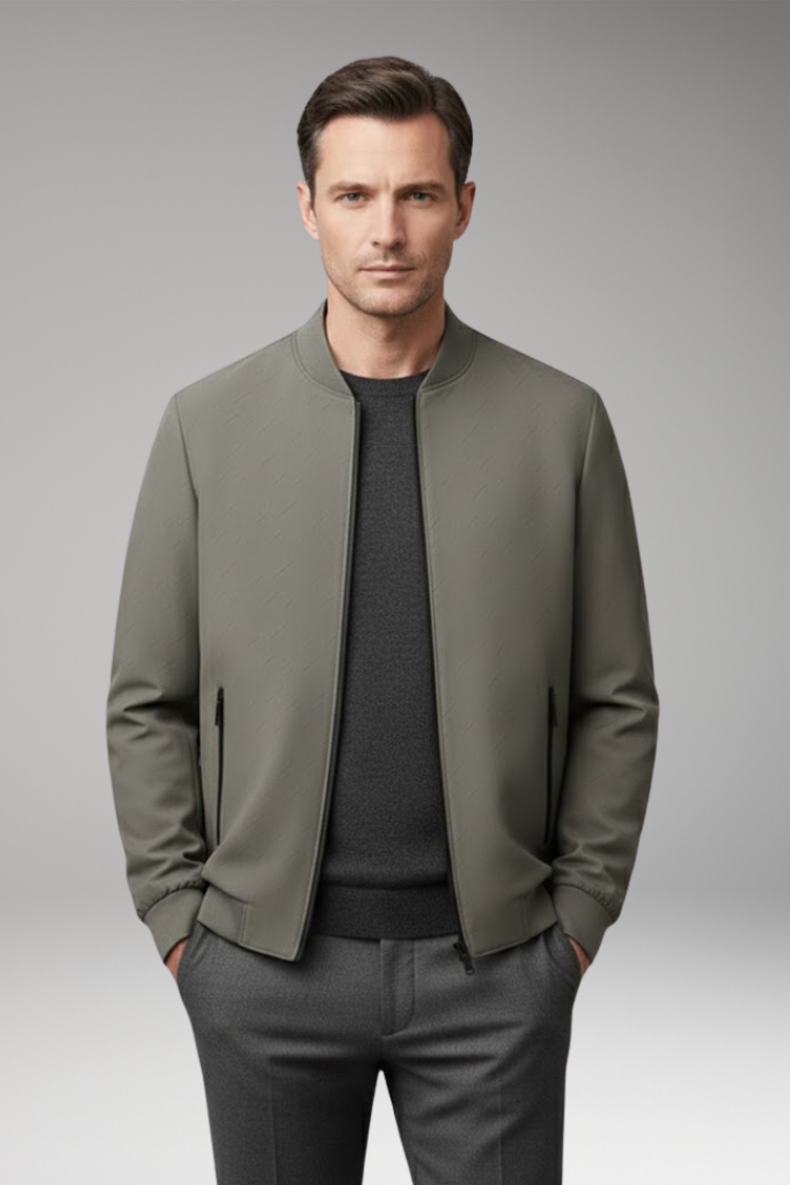 Men's Bomber Jacket with Zip Closure and Textured Surface