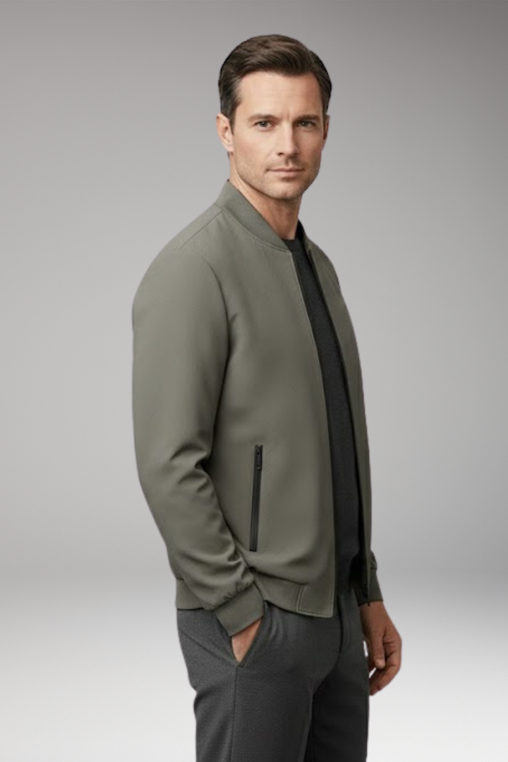 Men's Bomber Jacket with Zip Closure and Textured Surface