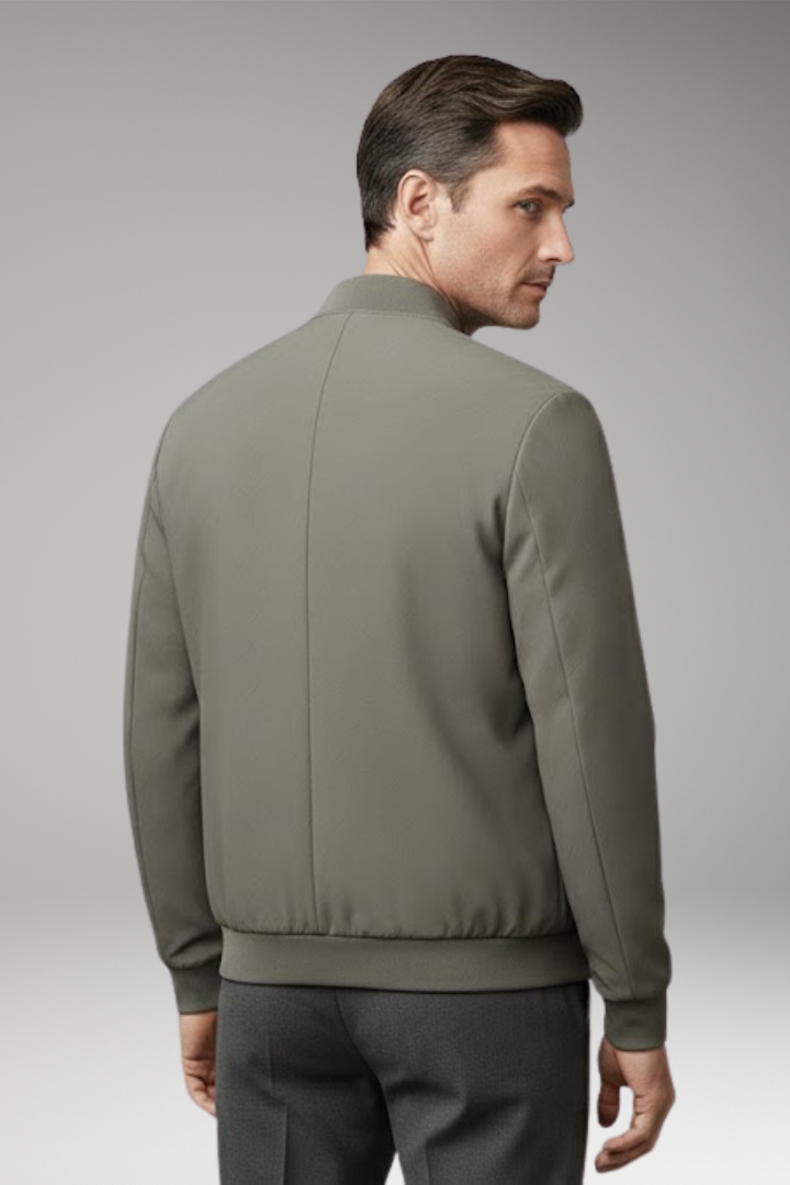 Men's Bomber Jacket with Zip Closure and Textured Surface