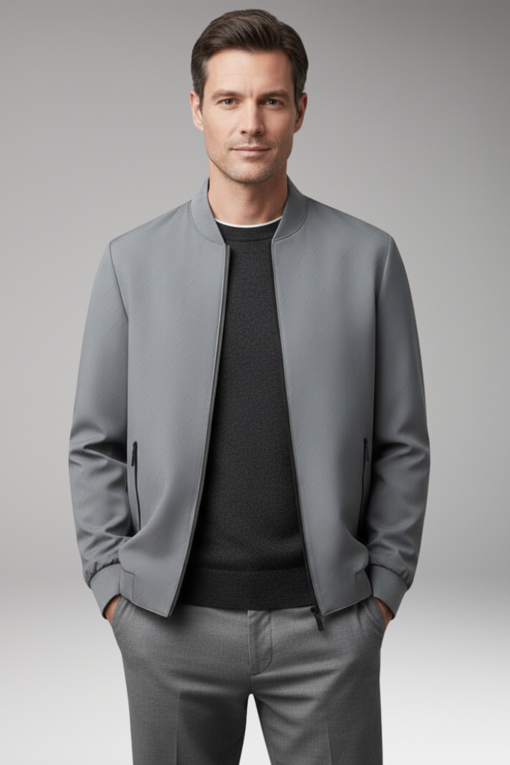 Men's Bomber Jacket with Zip Closure and Textured Surface