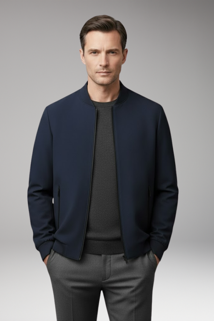 Men's Bomber Jacket with Zip Closure and Textured Surface