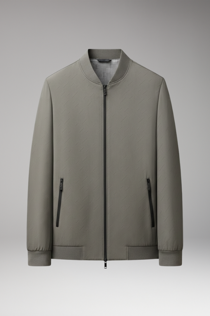 Men's Bomber Jacket with Zip Closure and Textured Surface