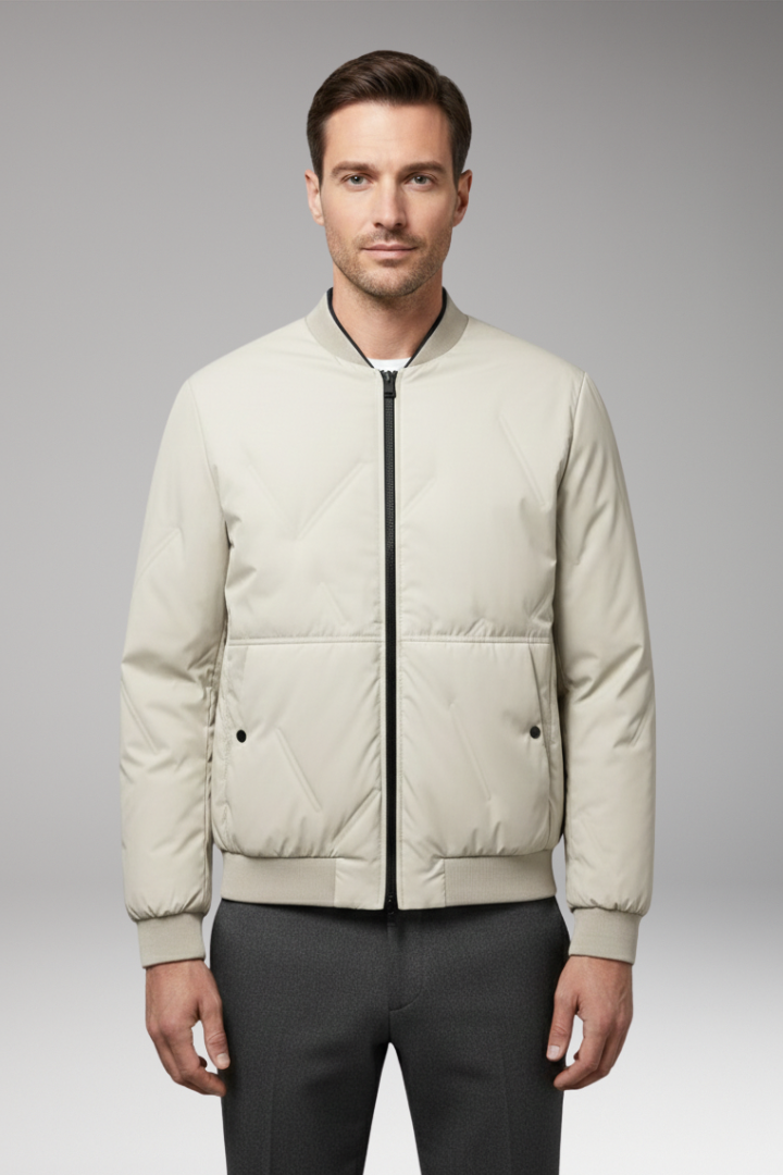 Men's Bomber Jacket with Zipper Closure and Long Sleeves