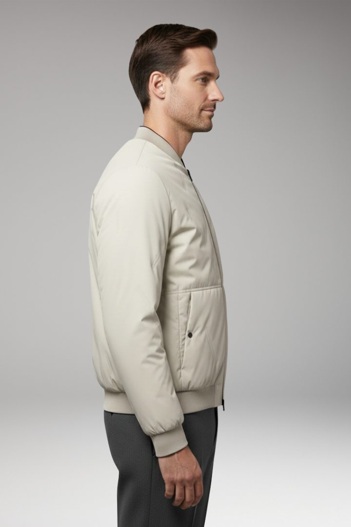 Men's Bomber Jacket with Zipper Closure and Long Sleeves