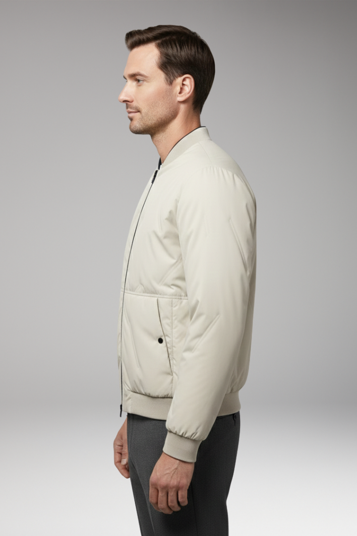 Men's Bomber Jacket with Zipper Closure and Long Sleeves