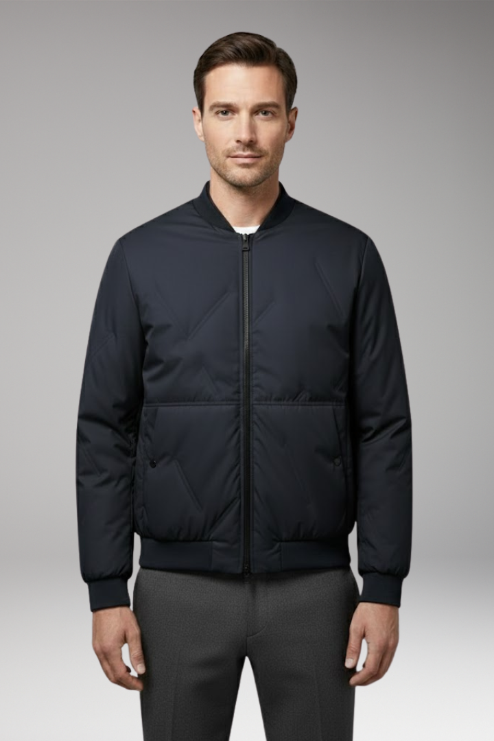Men's Bomber Jacket with Zipper Closure and Long Sleeves