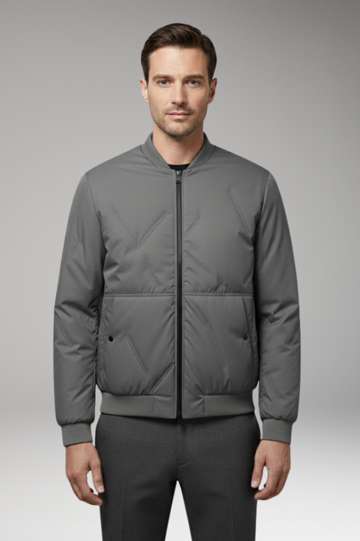 Men's Bomber Jacket with Zipper Closure and Long Sleeves