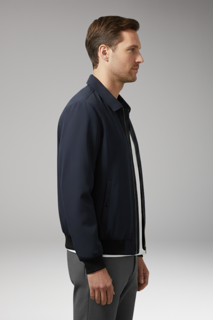 Men's Bomber Jacket with Zipper Pockets and Elastic Waistband