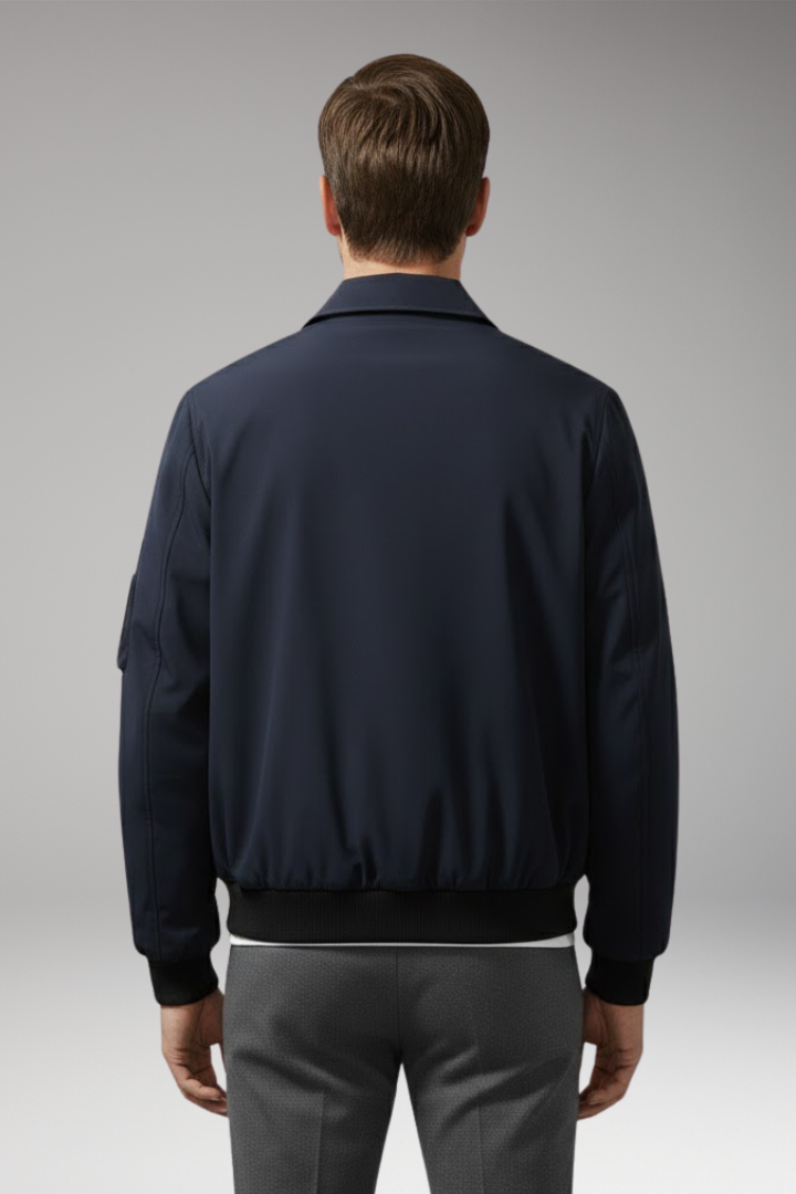 Men's Bomber Jacket with Zipper Pockets and Elastic Waistband