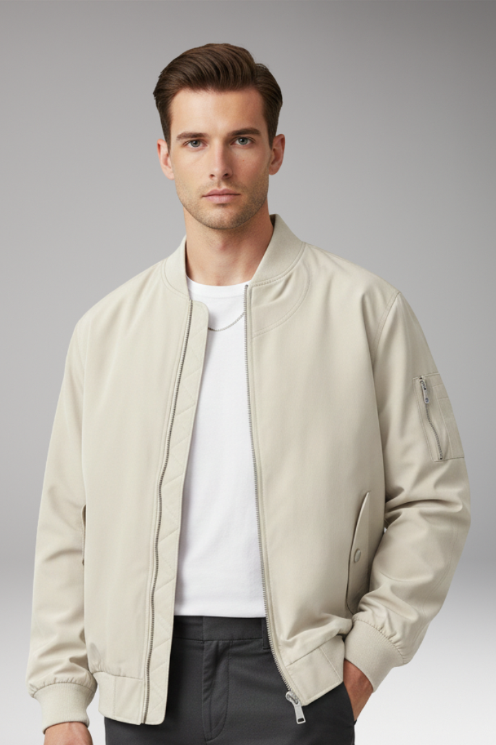 Men's Bomber Jacket with Zipper and Side Pockets