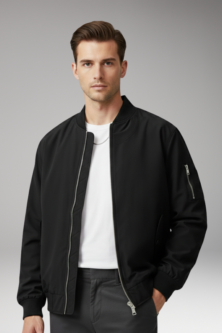 Men's Bomber Jacket with Zipper and Side Pockets