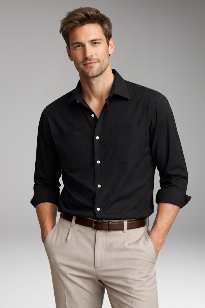 Men's Button Shirt with Chest Pockets and Long Sleeve