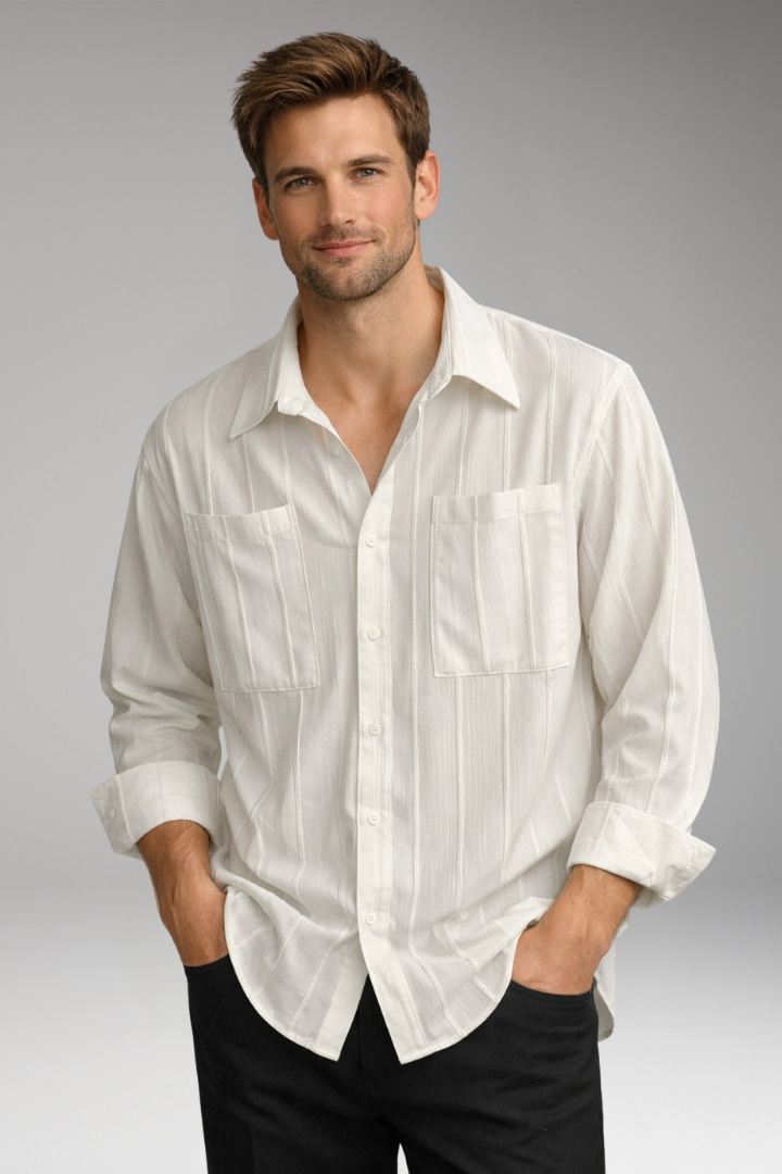 Men's Button Shirt with Chest Pockets and Long Sleeve