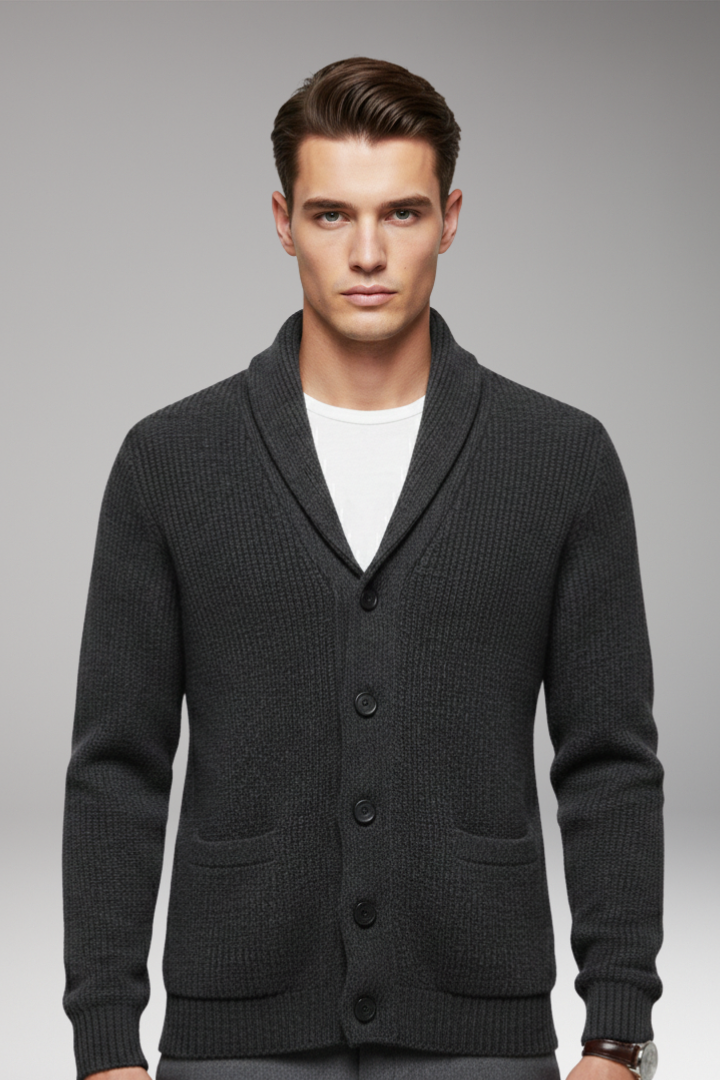 Men's Cardigan with Shawl Collar and Button Closure
