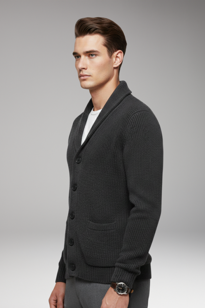 Men's Cardigan with Shawl Collar and Button Closure