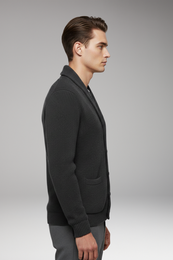 Men's Cardigan with Shawl Collar and Button Closure