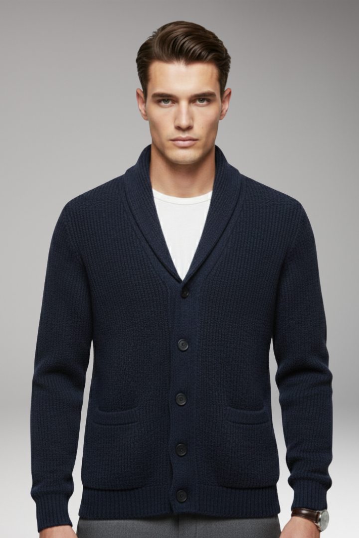 Men's Cardigan with Shawl Collar and Button Closure