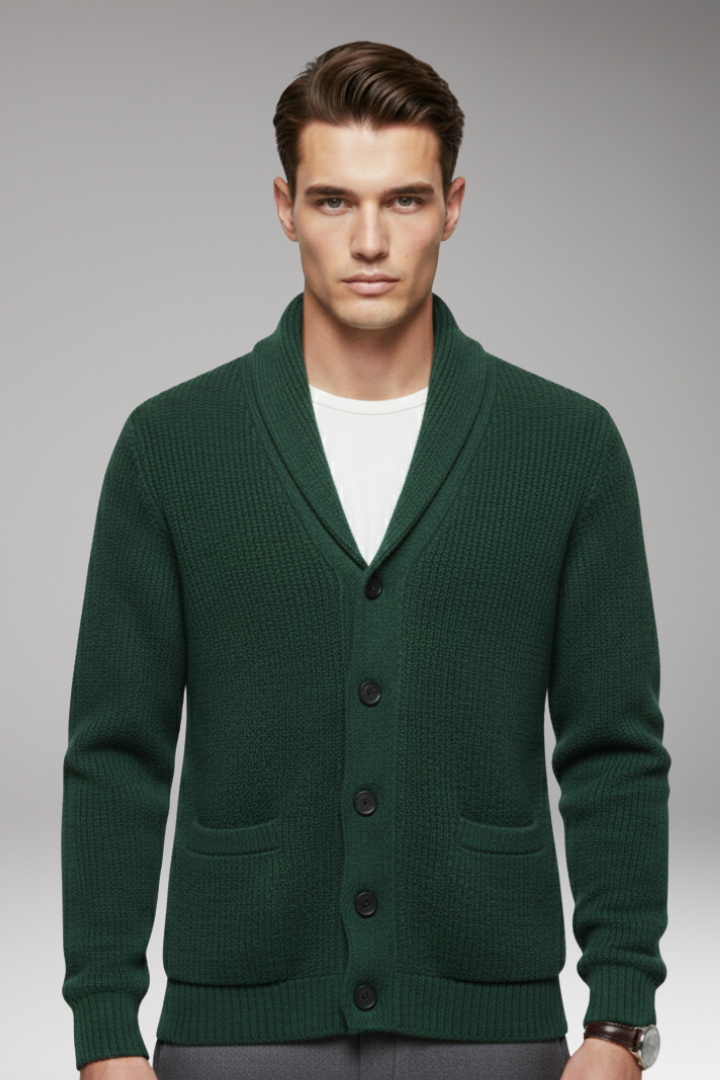 Men's Cardigan with Shawl Collar and Button Closure