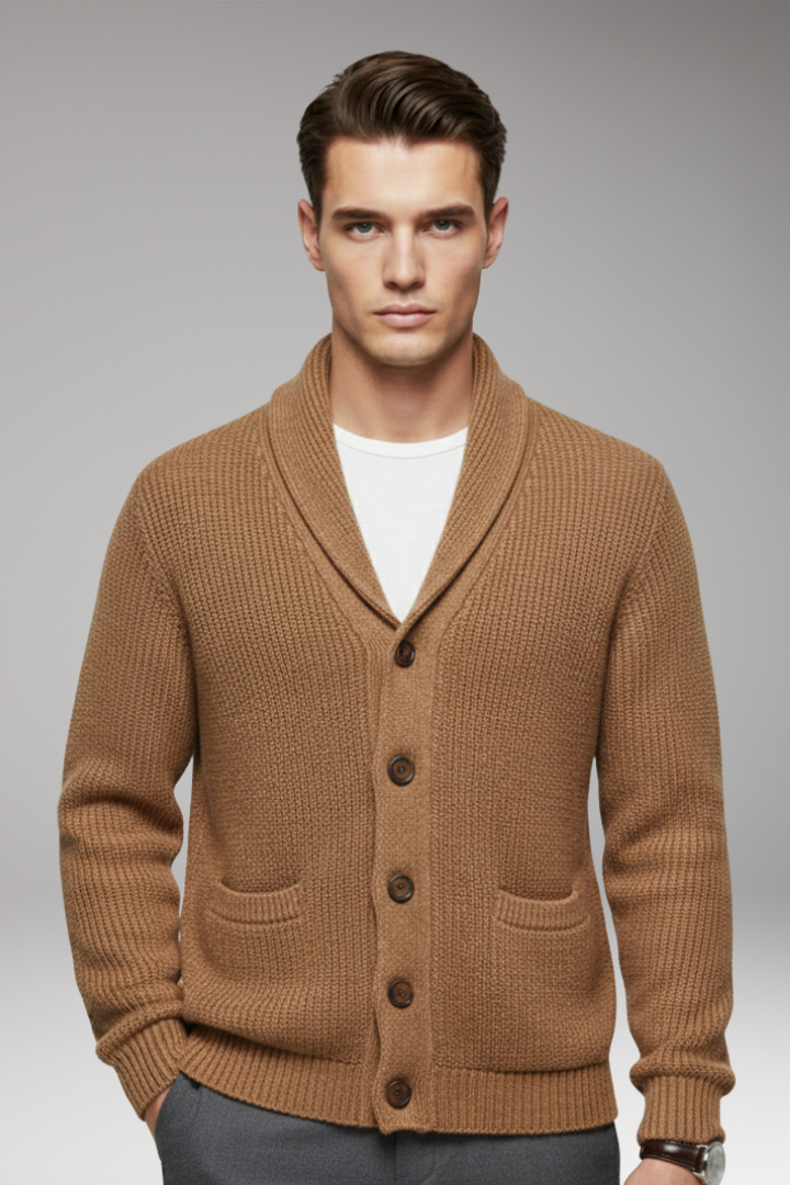 Men's Cardigan with Shawl Collar and Button Closure