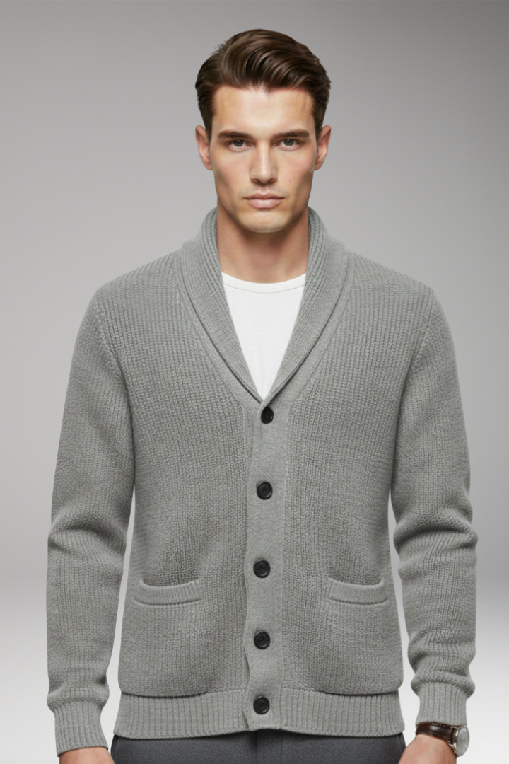 Men's Cardigan with Shawl Collar and Button Closure