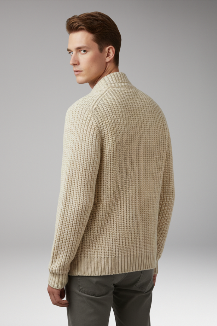 Men’s Cardigan with Stand Collar and Front Pockets