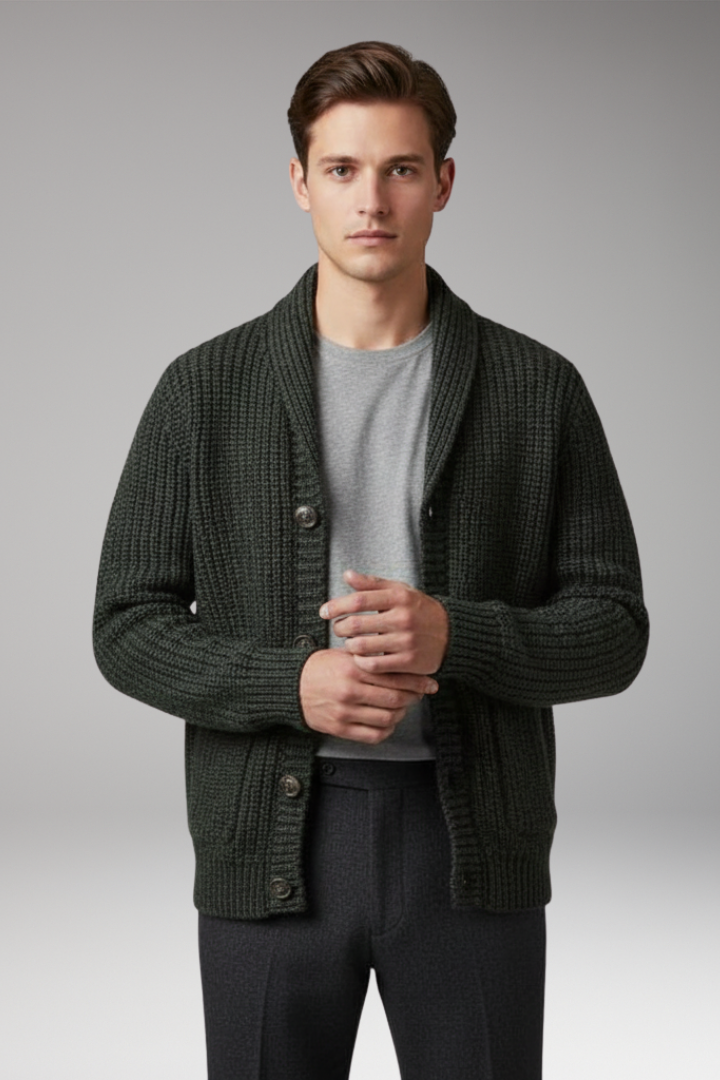Men’s Cardigan with Stand Collar and Front Pockets