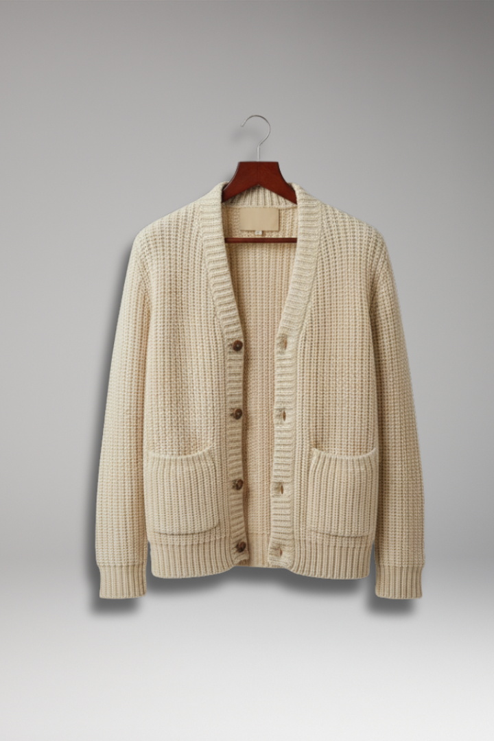 Men’s Cardigan with Stand Collar and Front Pockets