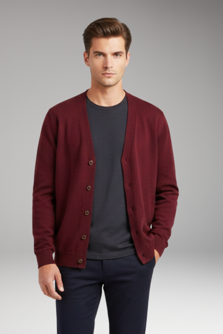 Men’s Cardigan with V-Neck and Button Closure