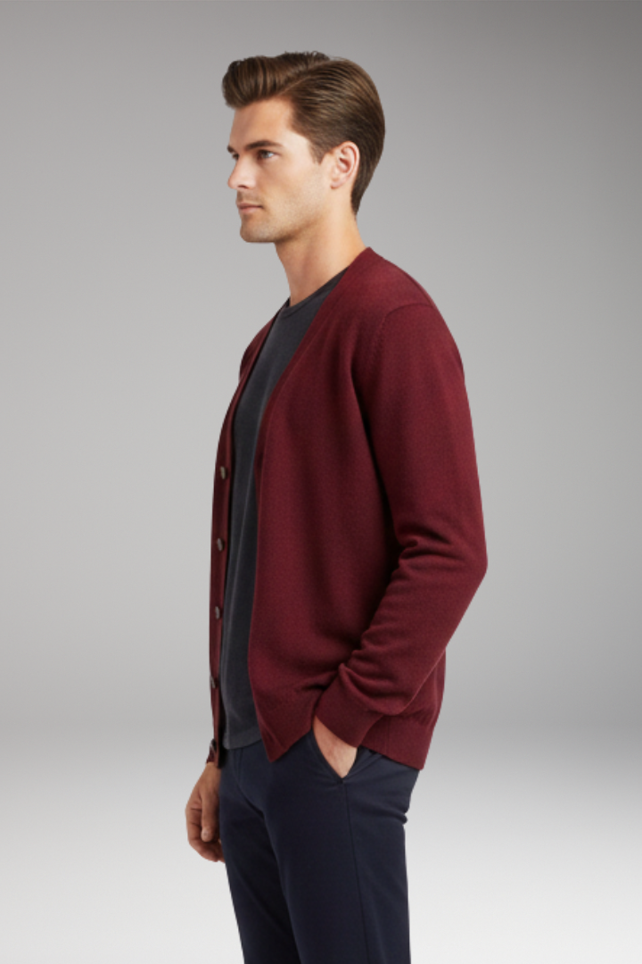 Men’s Cardigan with V-Neck and Button Closure