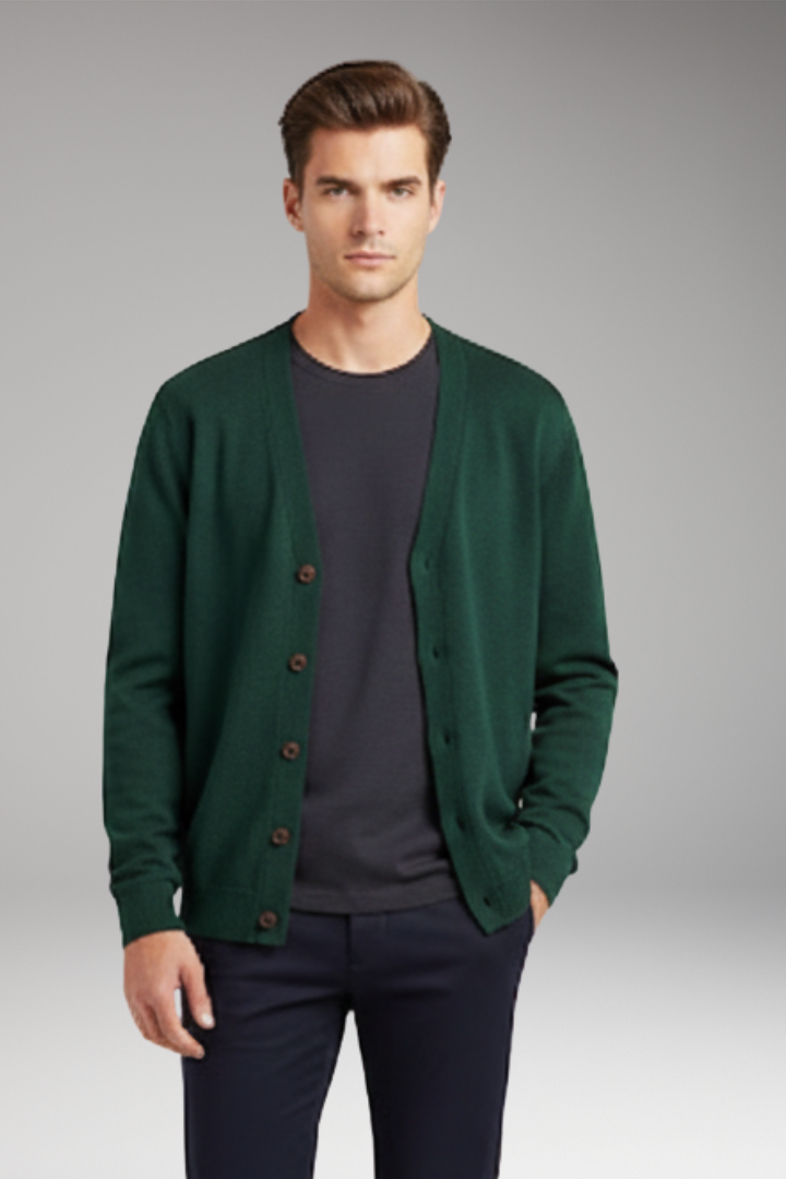 Men’s Cardigan with V-Neck and Button Closure