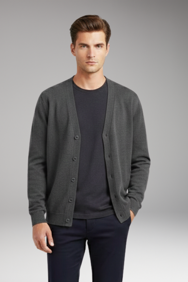 Men’s Cardigan with V-Neck and Button Closure