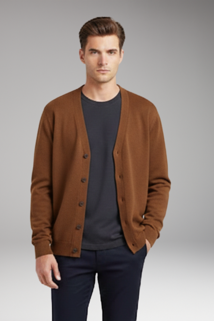 Men’s Cardigan with V-Neck and Button Closure