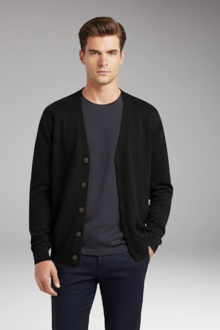 Men’s Cardigan with V-Neck and Button Closure
