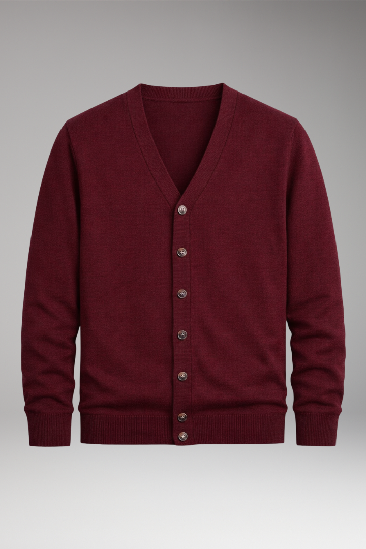 Men’s Cardigan with V-Neck and Button Closure