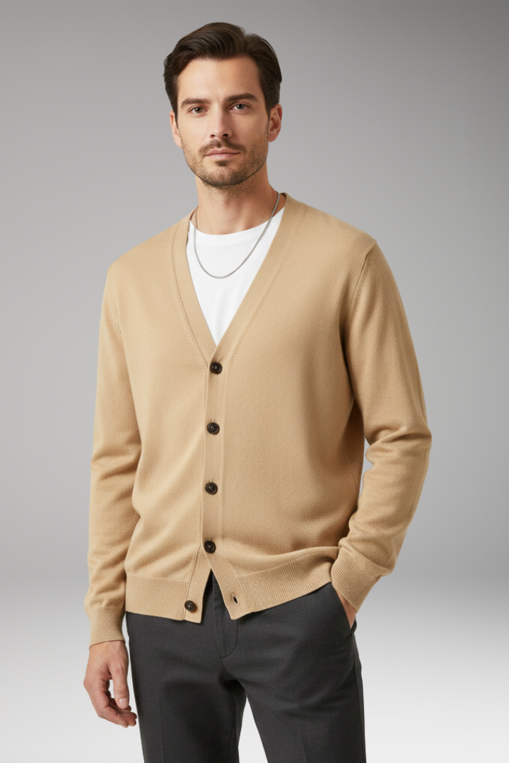 Men's Cardigan with V-Neckline and Button Fastening