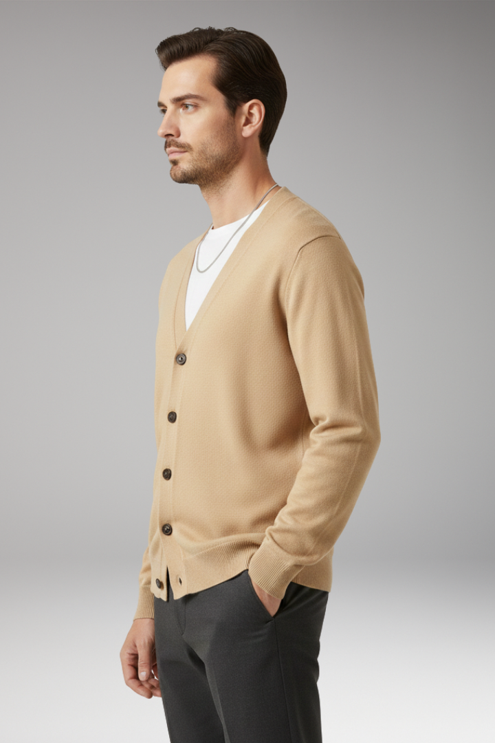 Men's Cardigan with V-Neckline and Button Fastening