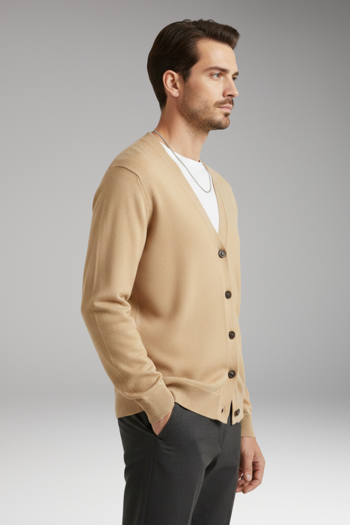 Men's Cardigan with V-Neckline and Button Fastening