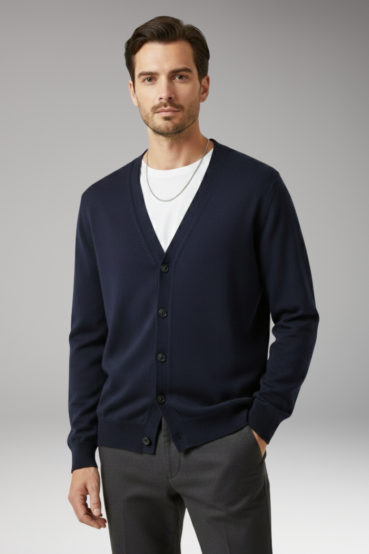 Men's Cardigan with V-Neckline and Button Fastening