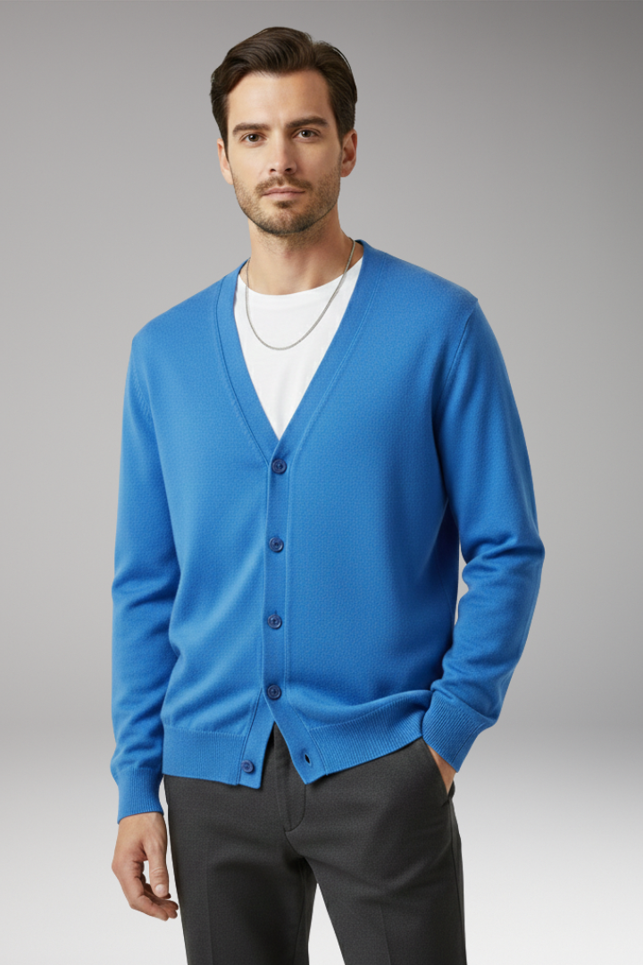 Men's Cardigan with V-Neckline and Button Fastening