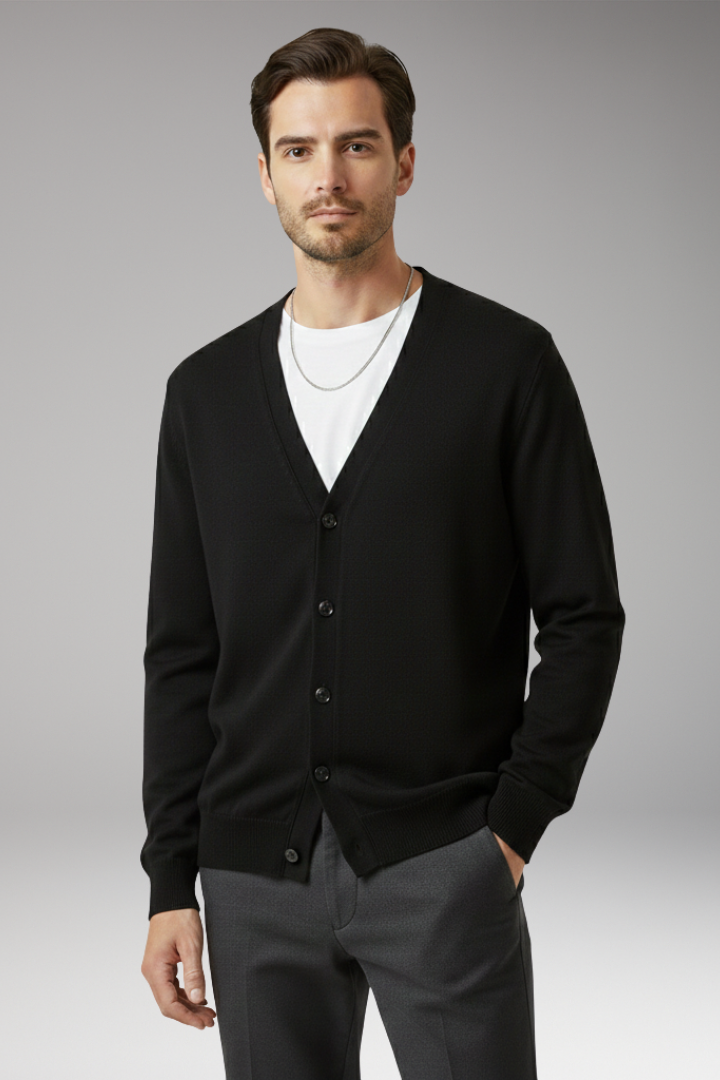 Men's Cardigan with V-Neckline and Button Fastening
