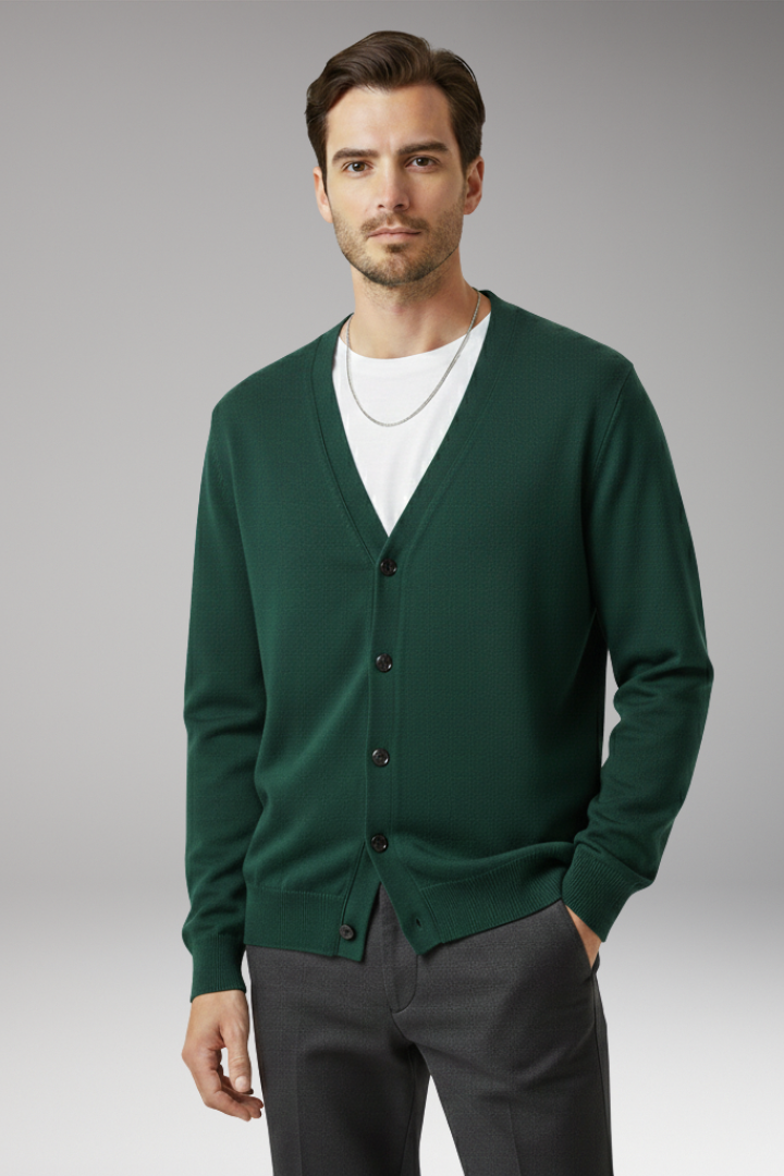 Men's Cardigan with V-Neckline and Button Fastening