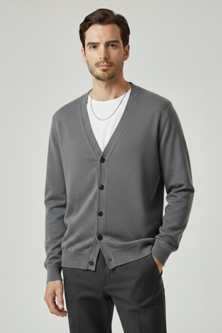 Men's Cardigan with V-Neckline and Button Fastening